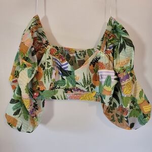 Lez A Lez Nwt 6252L Crop Top Tropical Brasilian Print - M